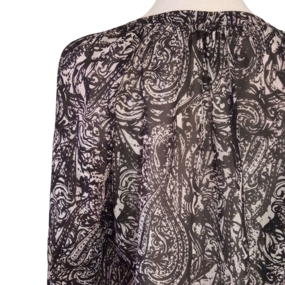 Kut From The Kloth Black & White Sheer Long Sleeve Split Collar Button Up Medium - Picture 7 of 10